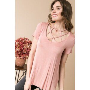 Caged Short Sleeve Top - Rose Pink